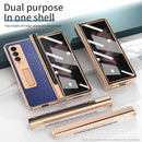 For Samsung Galaxy Z Fold3 5G Electroplated Hinge Pen Slot Lychee Phone Case(Blue)