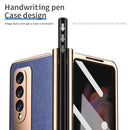 For Samsung Galaxy Z Fold3 5G Electroplated Hinge Pen Slot Lychee Phone Case(Blue)