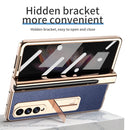 For Samsung Galaxy Z Fold3 5G Electroplated Hinge Pen Slot Lychee Phone Case(Blue)