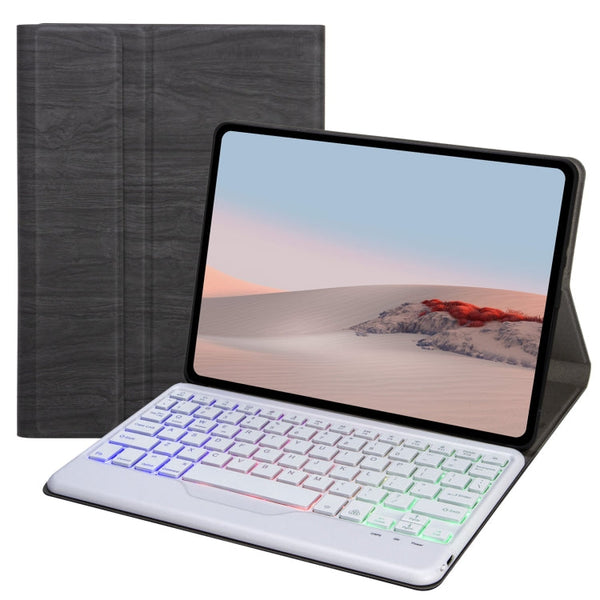 For Microsoft Surface Go 3 / 2 / 1 SFGOS Tri-color Backlit Tree Texture Bluetooth Keyboard Leather Case(Black + White)