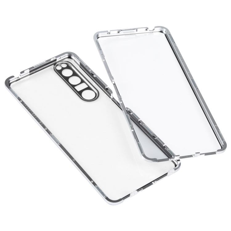 For Sony Xperia 1 III HD Magnetic Metal Tempered Glass Phone Case(Silver)