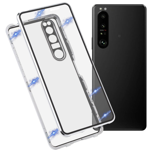 For Sony Xperia 1 III HD Magnetic Metal Tempered Glass Phone Case(Silver)