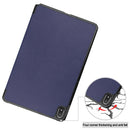 For Nokia T20 Three-folding Holder Custer Texture Leather Tablet Case(Dark Blue)