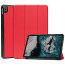 For Nokia T20 Three-folding Holder Custer Texture Leather Tablet Case(Red)