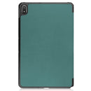 For Nokia T20 Three-folding Holder Custer Texture Leather Tablet Case(Dark Green)