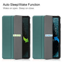 For Nokia T20 Three-folding Holder Custer Texture Leather Tablet Case(Dark Green)