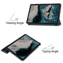 For Nokia T20 Three-folding Holder Custer Texture Leather Tablet Case(Dark Green)