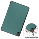 For Nokia T20 Three-folding Holder Custer Texture Leather Tablet Case(Dark Green)