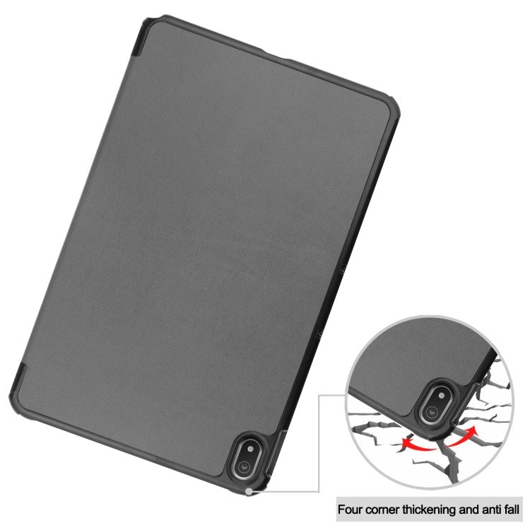 For Nokia T20 Three-folding Holder Custer Texture Leather Tablet Case(Grey)