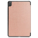For Nokia T20 Three-folding Holder Custer Texture Leather Tablet Case(Rose Gold)