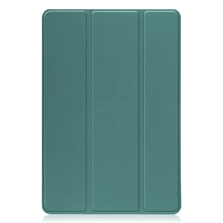 For TCL Tab 10s Three-folding Holder Custer Texture Leather Tablet Case(Dark Green)