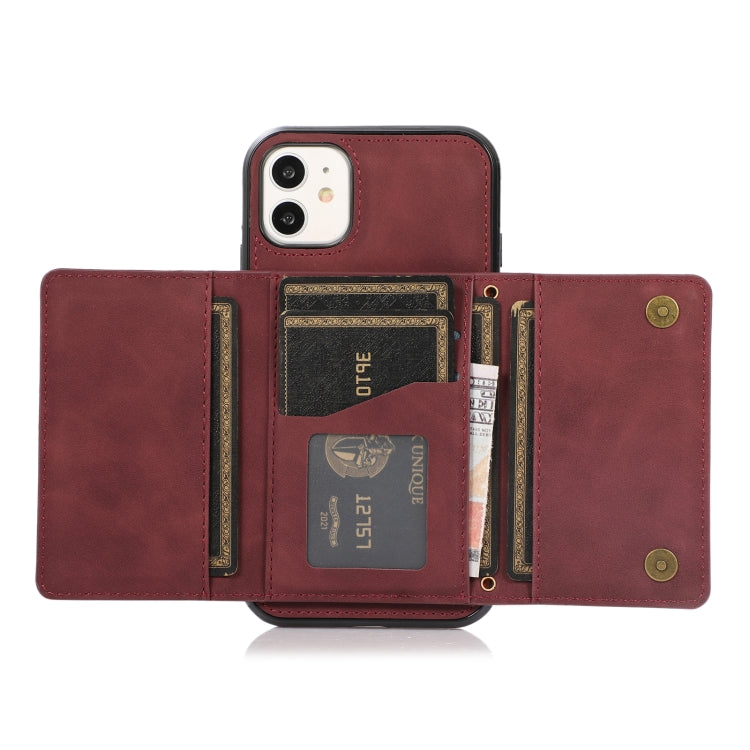 Three-fold Leather Phone Case with Card Slot & Wallet & Holder For iPhone 11 Pro Max(Wine Red)