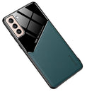 For Samsung Galaxy S22 5G Leather Glass Magnet Phone Case(Dark Green)
