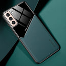 For Samsung Galaxy S22 5G Leather Glass Magnet Phone Case(Dark Green)