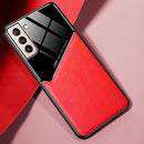 For Samsung Galaxy S22 5G Leather Glass Magnet Phone Case(Red)