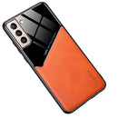 For Samsung Galaxy S22 5G Leather Glass Magnet Phone Case(Yellow)