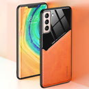 For Samsung Galaxy S22 5G Leather Glass Magnet Phone Case(Yellow)
