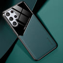 For Samsung Galaxy S22 Ultra 5G Leather Glass Magnet Phone Case(Dark Green)