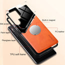 For Samsung Galaxy S22 Ultra 5G Leather Glass Magnet Phone Case(Dark Green)