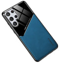 For Samsung Galaxy S22 Ultra 5G Leather Glass Magnet Phone Case(Royal Blue)