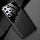 For Samsung Galaxy S22 Ultra 5G Leather Glass Magnet Phone Case(Black)
