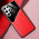 For Samsung Galaxy S22 Ultra 5G Leather Glass Magnet Phone Case(Red)