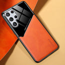 For Samsung Galaxy S22 Ultra 5G Leather Glass Magnet Phone Case(Yellow)