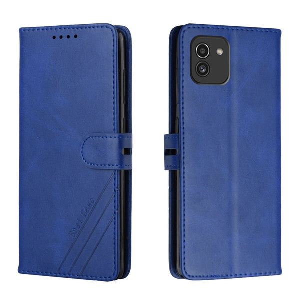 For Samsung Galaxy A03 164mm Version Cow Texture Leather Phone Case(Blue)