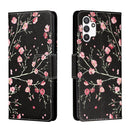 For Samsung Galaxy A13 4G Colored Drawing Leather Phone Case(Black Background Safflower)