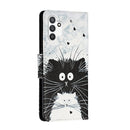 For Samsung Galaxy A13 4G Colored Drawing Leather Phone Case(Black White Cat)