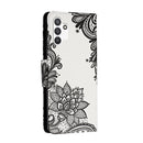 For Samsung Galaxy A13 4G Colored Drawing Leather Phone Case(Black Flower)