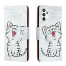 For Samsung Galaxy A13 4G Colored Drawing Leather Phone Case(Red Mouth Cat)