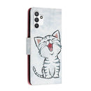 For Samsung Galaxy A13 4G Colored Drawing Leather Phone Case(Red Mouth Cat)