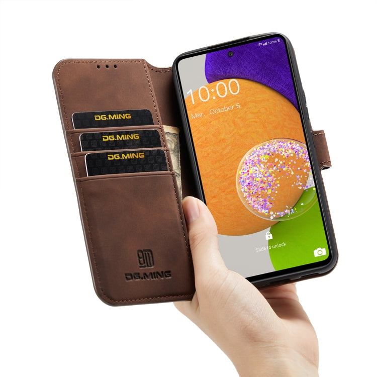 For Samsung Galaxy A53 5G DG.MING Retro Oil Side Horizontal Flip Leather Case with Holder & Card Slots & Wallet(Coffee)