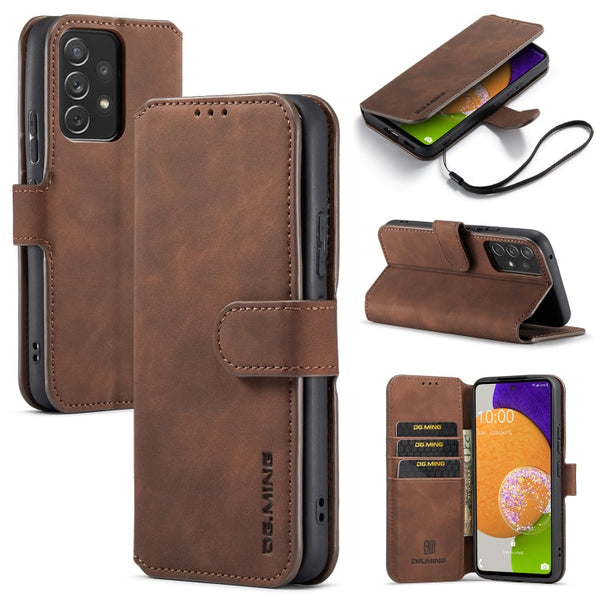 For Samsung Galaxy A53 5G DG.MING Retro Oil Side Horizontal Flip Leather Case with Holder & Card Slots & Wallet(Coffee)
