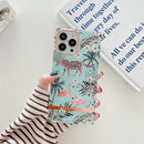 Square Plating Gold Edge Phone Case For iPhone 12 / 12 Pro(Beach Crane Leopard)