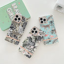 Square Plating Gold Edge Phone Case For iPhone 12 / 12 Pro(Beach Crane Leopard)