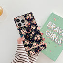 Square Plating Gold Edge Phone Case For iPhone 13 Pro(Black Yellow Flower)