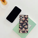 Square Plating Gold Edge Phone Case For iPhone 13 Pro(Fresh Red Flower)