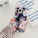 Square Plating Gold Edge Phone Case For iPhone 11(Blue Background Rose)