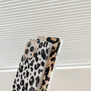 Square Plating Gold Edge Phone Case For iPhone 13(Pink Backgroud Leopard)