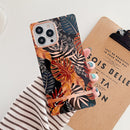 Square Plating Gold Edge Phone Case For iPhone 13 Pro Max(Leaf)