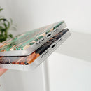 Square Plating Gold Edge Phone Case For iPhone 13 Pro Max(Green Leaf)