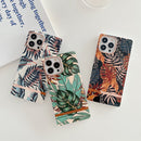 Square Plating Gold Edge Phone Case For iPhone 12 Pro Max(Blue Leaf)