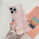 Square Plating Gold Edge Phone Case For iPhone 12 / 12 Pro(Quicksand Pink)