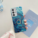 For Samsung Galaxy S22 Ultra TPU Soft Protective Phone Case with Ring Holder(Sea Wave Stone)