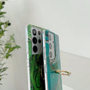 For Samsung Galaxy S22 Ultra TPU Soft Protective Phone Case with Ring Holder(Sea Wave Stone)