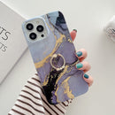 Ring Holder Glitter Marble Phone Case For iPhone 13(Twilight Black)