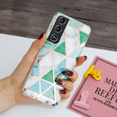 For Samsung Galaxy S22 5G Electroplating TPU Protective Phone Case(Green White Rhombus)