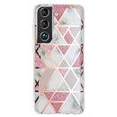 For Samsung Galaxy S22 5G Electroplating TPU Protective Phone Case(Pink White Rhombus)